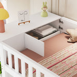 Loft Bed 90x200cm with Wardrobe Storage Cabinet Shelves & Ladder - White