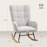 Rocking Chair, Armrests, Wooden Base, Teddy Velvet, Light Gray