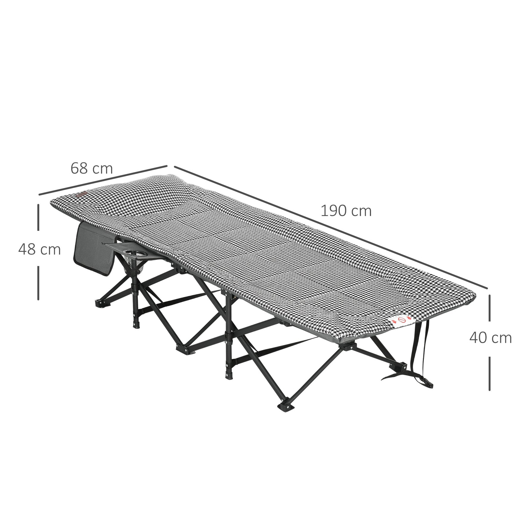 Camp Bed, with Bag & Cup Holder, 120 kg, Black