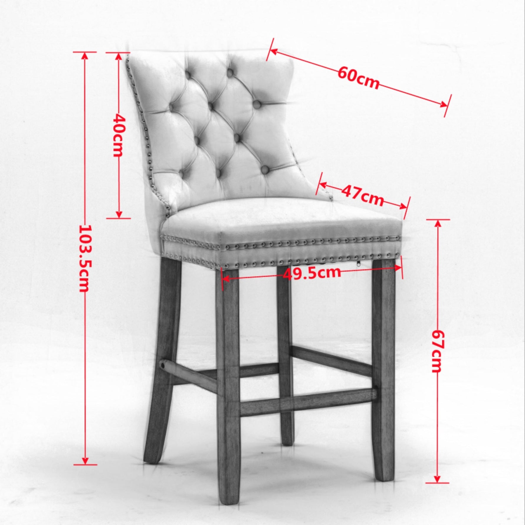 Barstools Set of 2 Button Tufted Velvet Wooden Legs - Orange