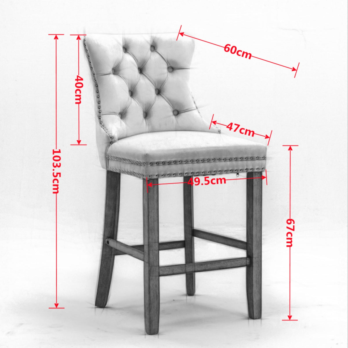 Contemporary Barstools, Button Tufted Wooden Legs Set of 2, Velvet Black