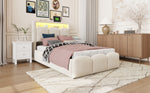 Upholstered Bed 90x200 with Storage & LED, Beige Velvet