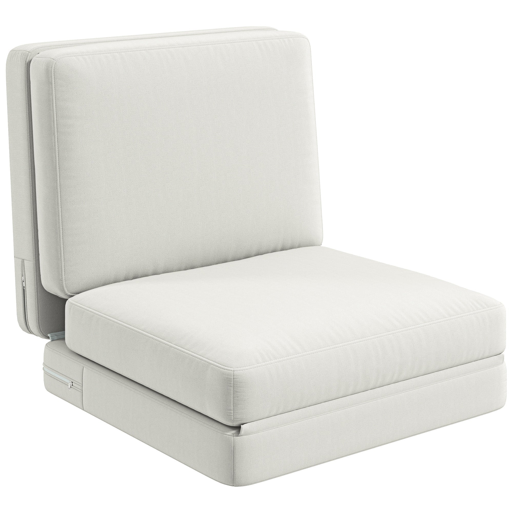 Folding Velvet Sofa Bed, 3-in-1, Storage, Cream White