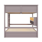 Bunk Bed 160x200 with Storage Cabinets & LED Light, Brown