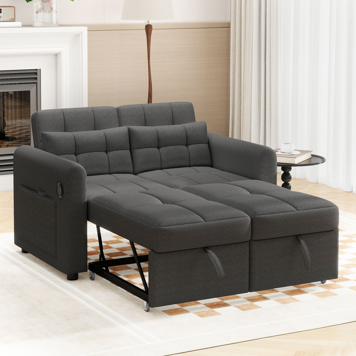 Loveseat Sofa 3-in-1 Pull-out Adjustable Backrest USB Modern Design
