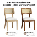 Solid Wood Dining Chairs Set of 2 Rattan Backrests Modern Style Linen Walnut