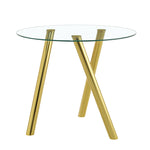 Round Dining Table with Sturdy Metal Legs, 89cm, Golden Tempered Glass