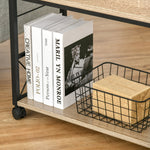 Side Table Serving Cart with Wheels, Drawer Storage, Natural Wood