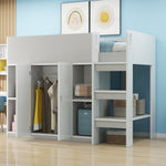 Loft Bed 90*200, Multifunctional with Storage, Wardrobe, Shelves, Ladder, Gray