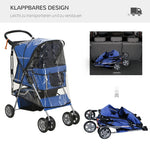 Dog Buggy, Foldable Rain Cover, Bottom Basket, 2 Cup Holders, Blue