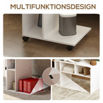 Side Table with Wheels, 4 Shelves, White