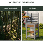 Outdoor Garden Cabinet with Stainless Steel Worktop and Double Shelf, Weatherproof Wood