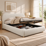 Upholstered Double Bed 180x200cm with Storage, White Bouclé