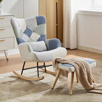 Rocking Recliner with Footstool and Upholstered Armchair, Patchwork Houndstooth Pattern