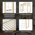 Bunk House Bed with Stairs & Roof 90x200cm, White & Natural