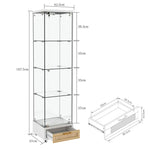 Modern Glass Display Cabinet LED Lights Drawers 4 Shelves - White