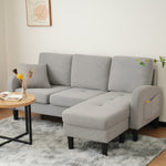 L-shaped Corner Sofa 3-Seater Chaise Longue Modular - Cotton-Linen