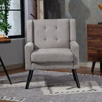 Mid-Century Modern Armchair with Buttoned Padding and Solid Wood Legs, Black Suede