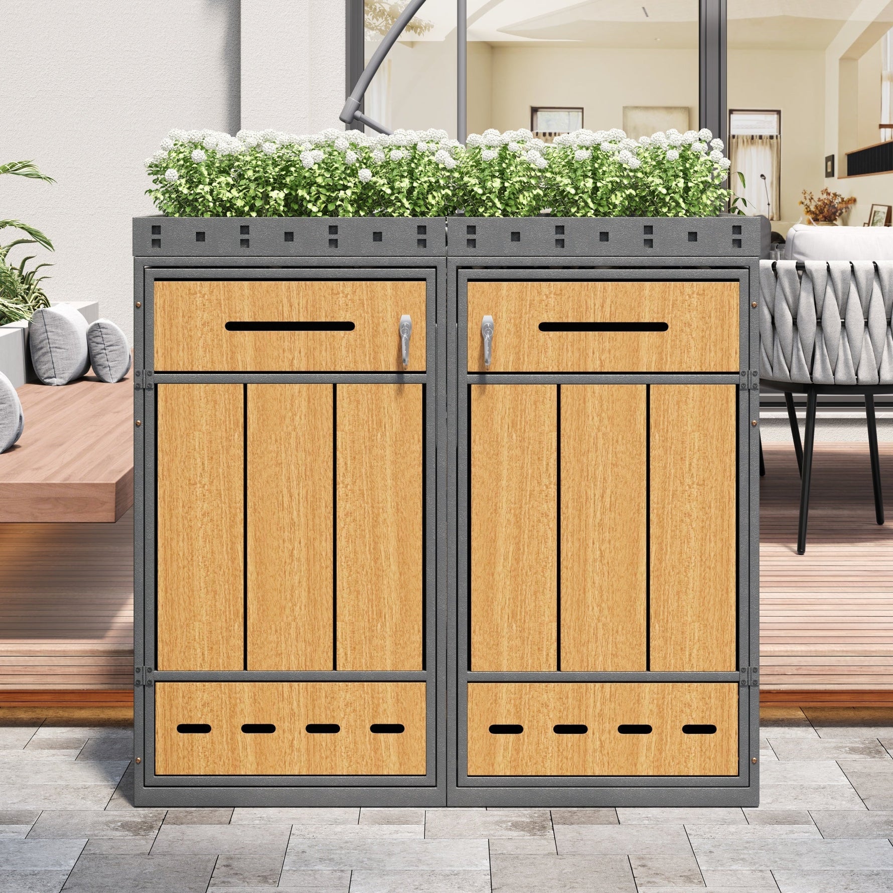 Bin Storage Unit with Green Roof and 120-240L Enclosure, Metal