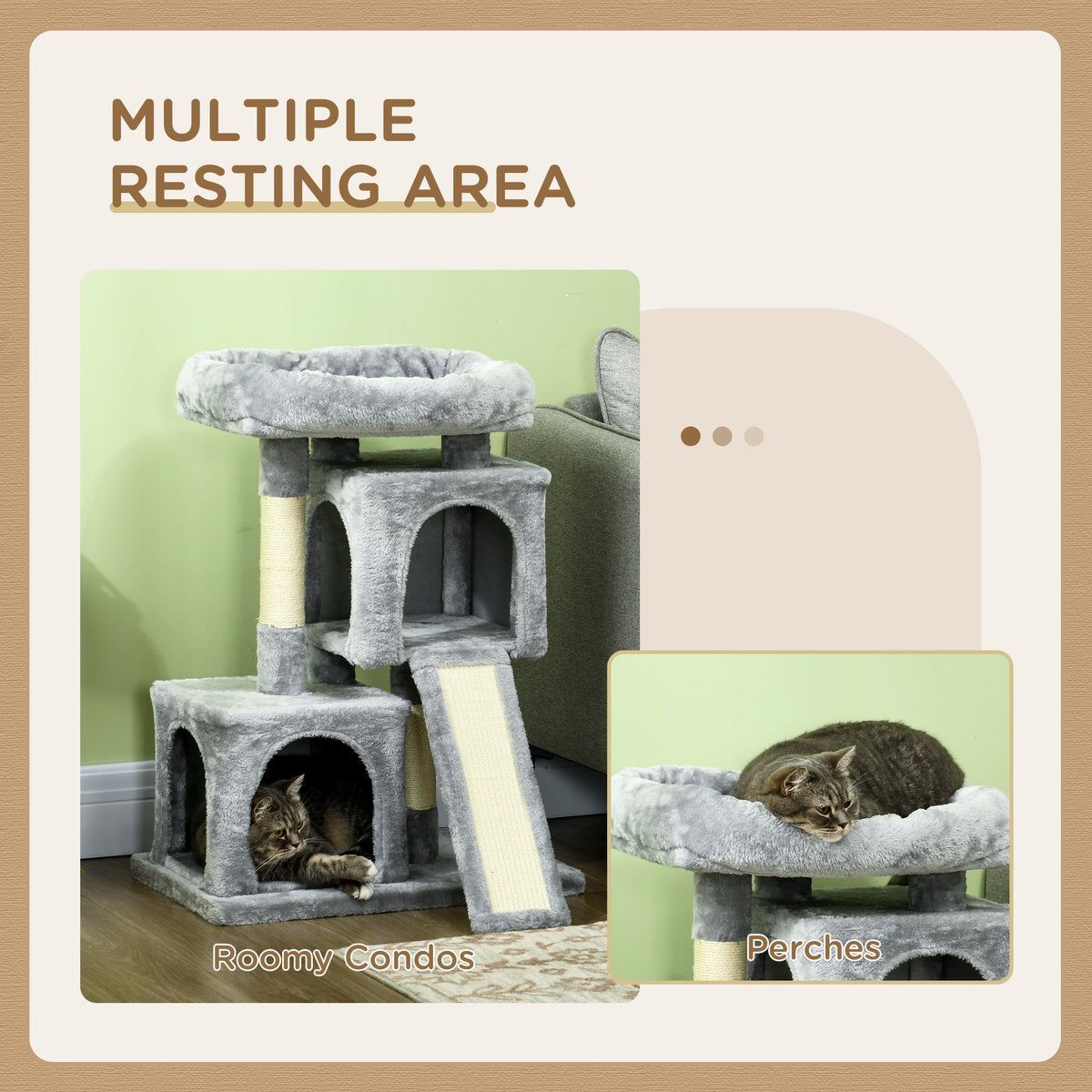 Cat Tree, Sisal Posts, Scratching Board, Light Grey