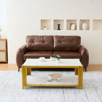 Coffee Table Rectangular Marble Effect Metal Legs - White/Gold