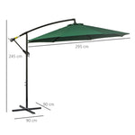 Cantilever Parasol Crank Sunshade Steel Frame Ø2.95x2.45m Green Polyester
