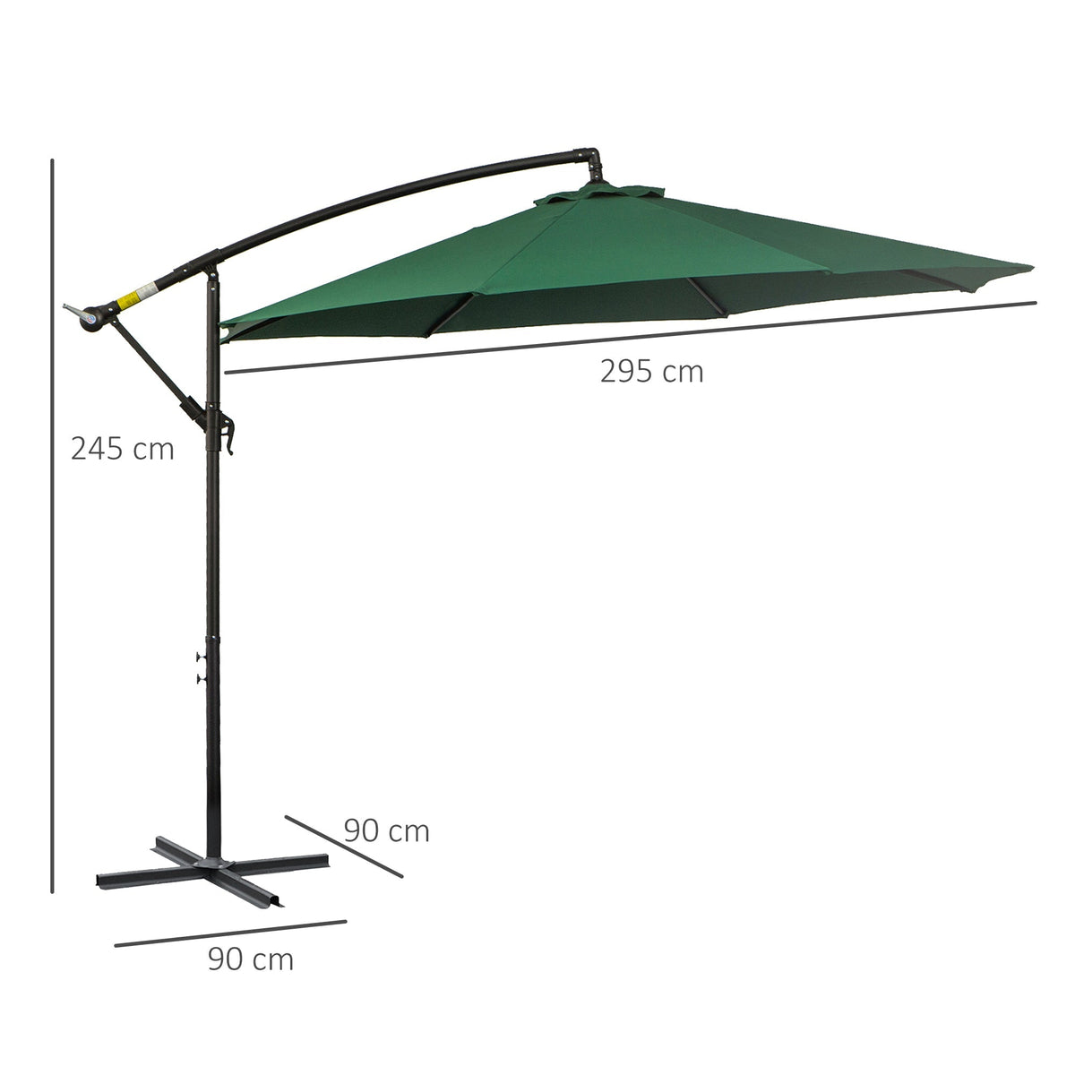 Cantilever Parasol Crank Sunshade Steel Frame Ø2.95x2.45m Green Polyester
