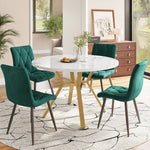 Dining Set 5-Piece Round Marble Table Gold Legs 4 Velvet Chairs - Green