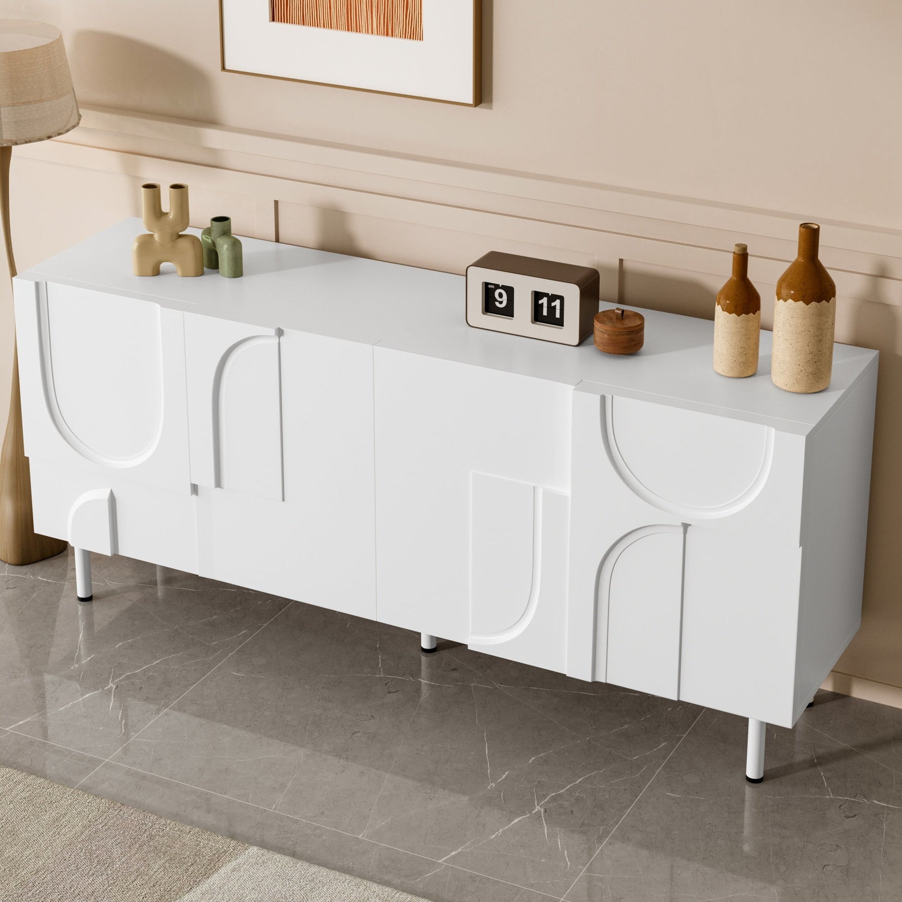 Geometric Sideboard with Irregular Curves Multi-Storage - White