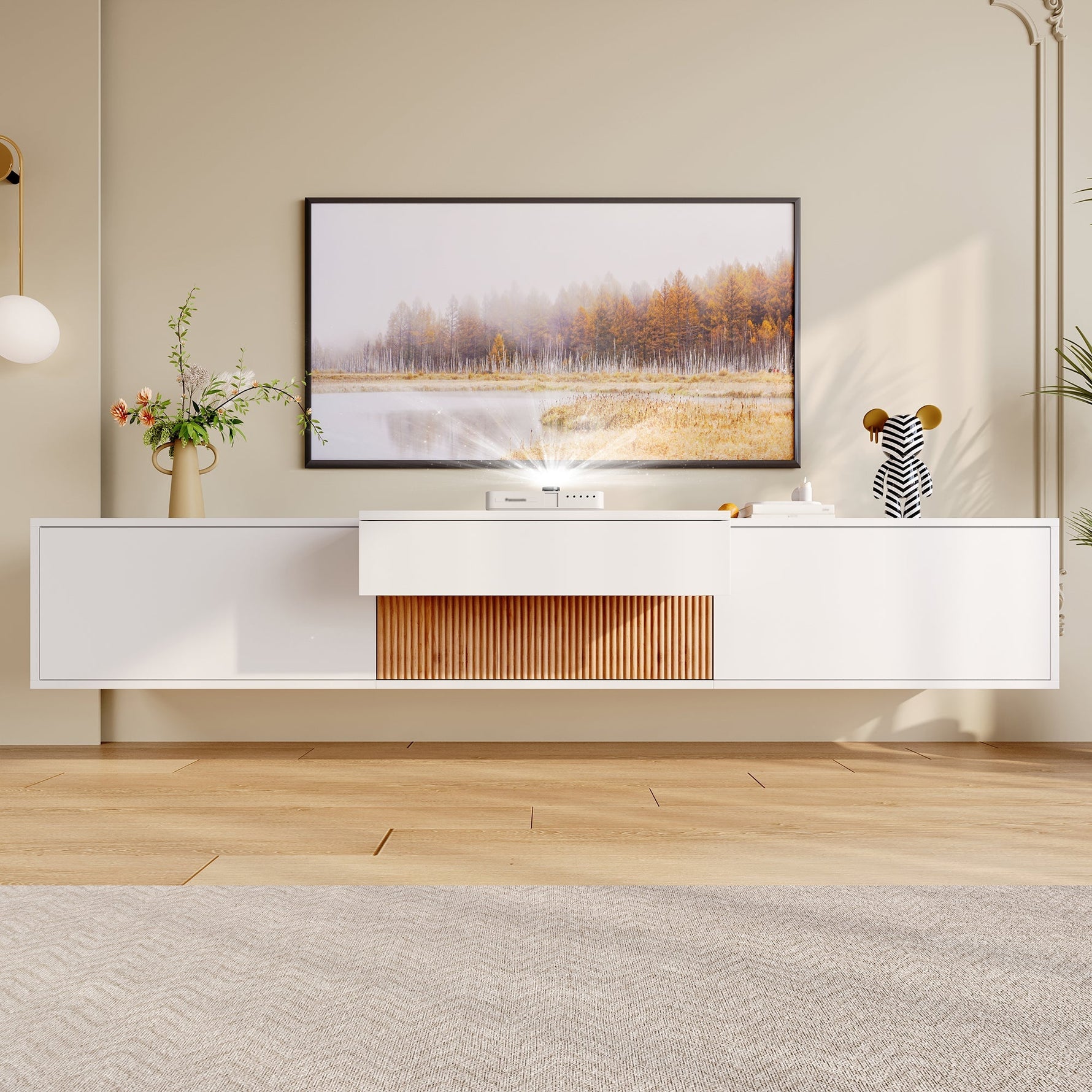 Modern Low TV Stand 180x34x30cm Unique Projector Design