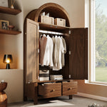 Wardrobe with Rattan Weave and 2 Drawers, Walnut Look