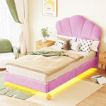 Upholstered Bed 90x200cm, Cloud Headboard & LED, Pink Velvet
