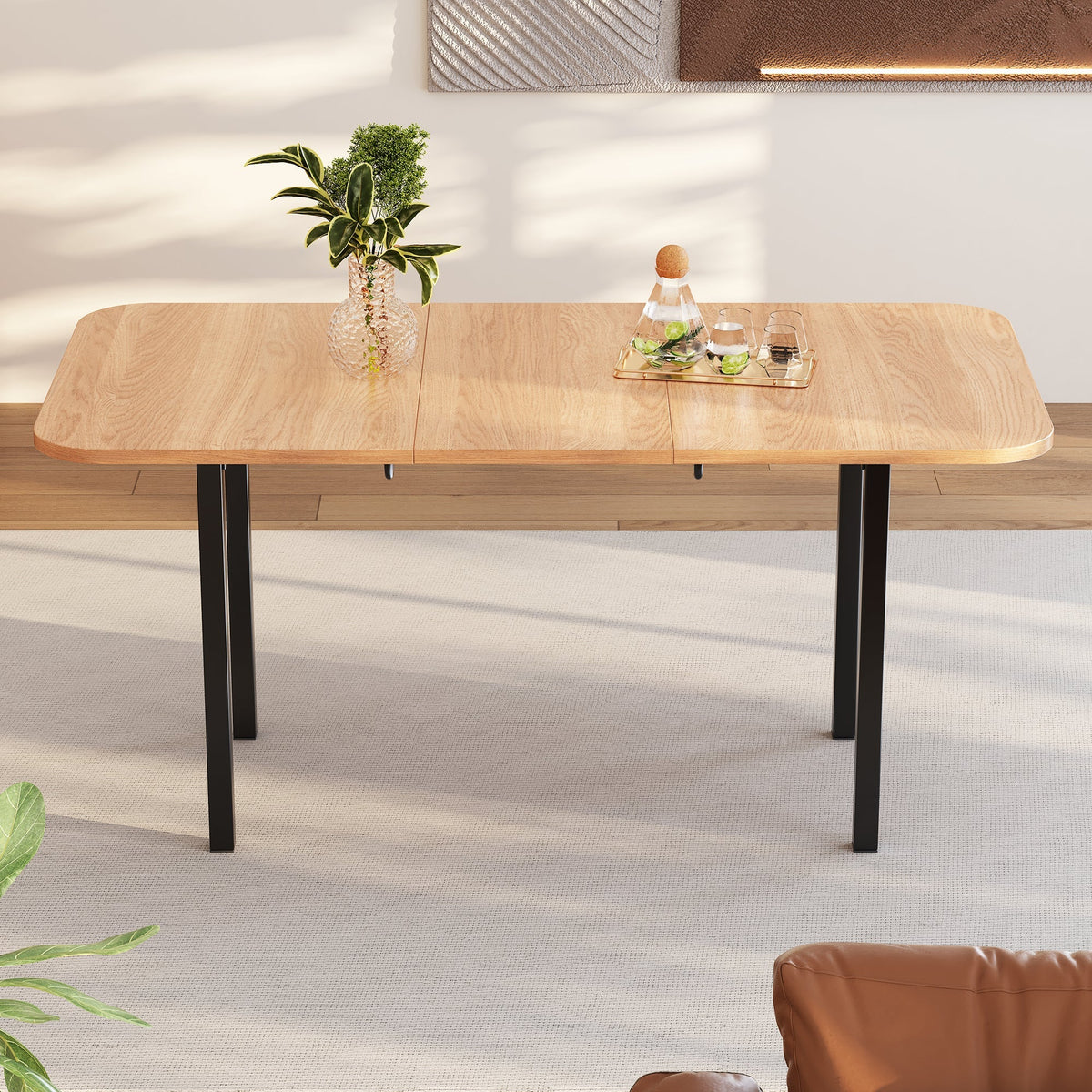 Classic Dining Table Extendable 120-160 cm 4-6 Seater - Natural Wood Finish
