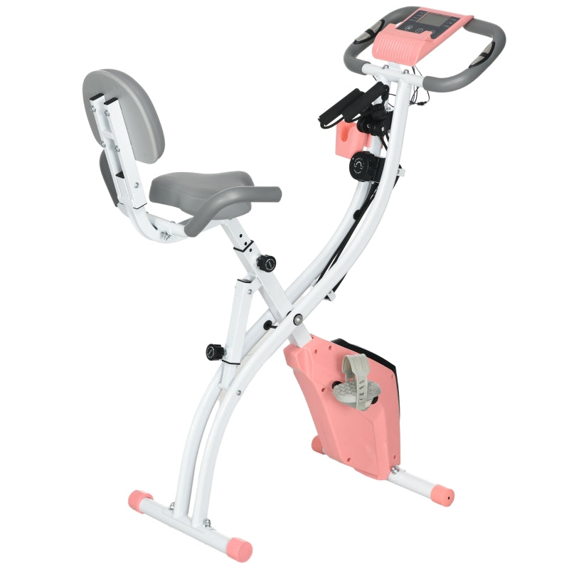 X-Bike 2-in-1 Exercise Bike Foldable 8-Level Magnetic Resistance LCD Monitor Tension Cables Pink