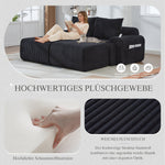 Modular 2-Seater Sofa with 2 Ottomans, Cupholder and Storage Pocket, Black Corduroy