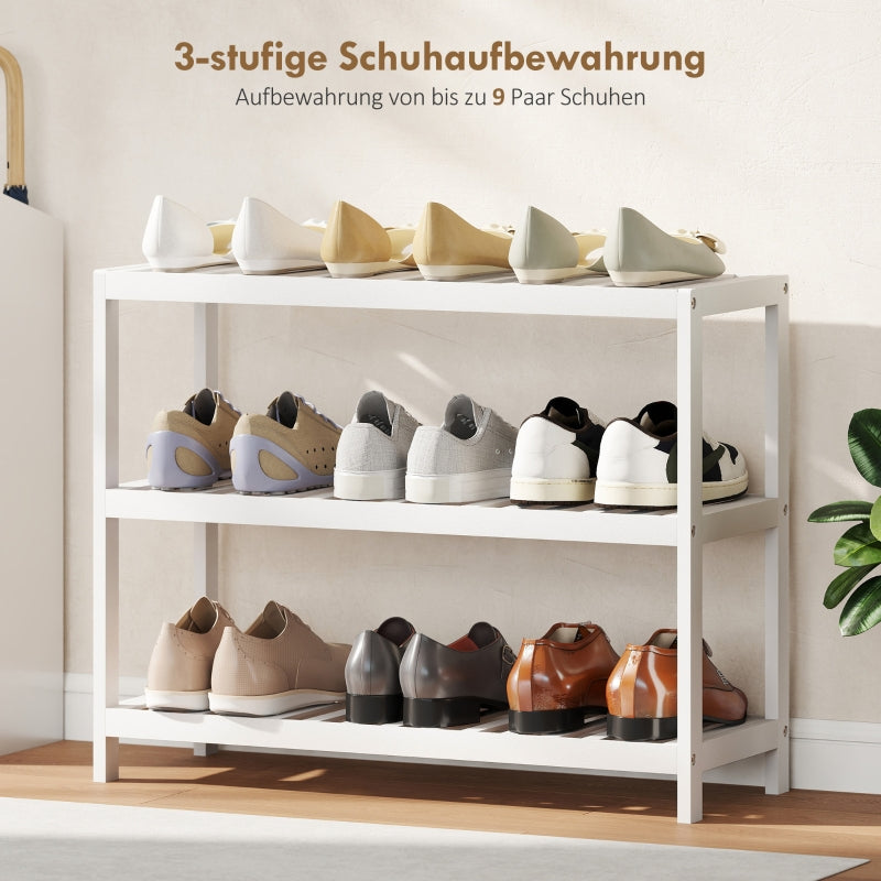 3-Tier Shoe Rack, Bamboo Storage Shelf, White