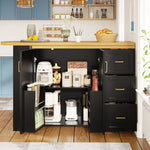 Extendable Bar Cart 2 Doors 3 Drawers Bar Table On Casters White/Black Wood Look
