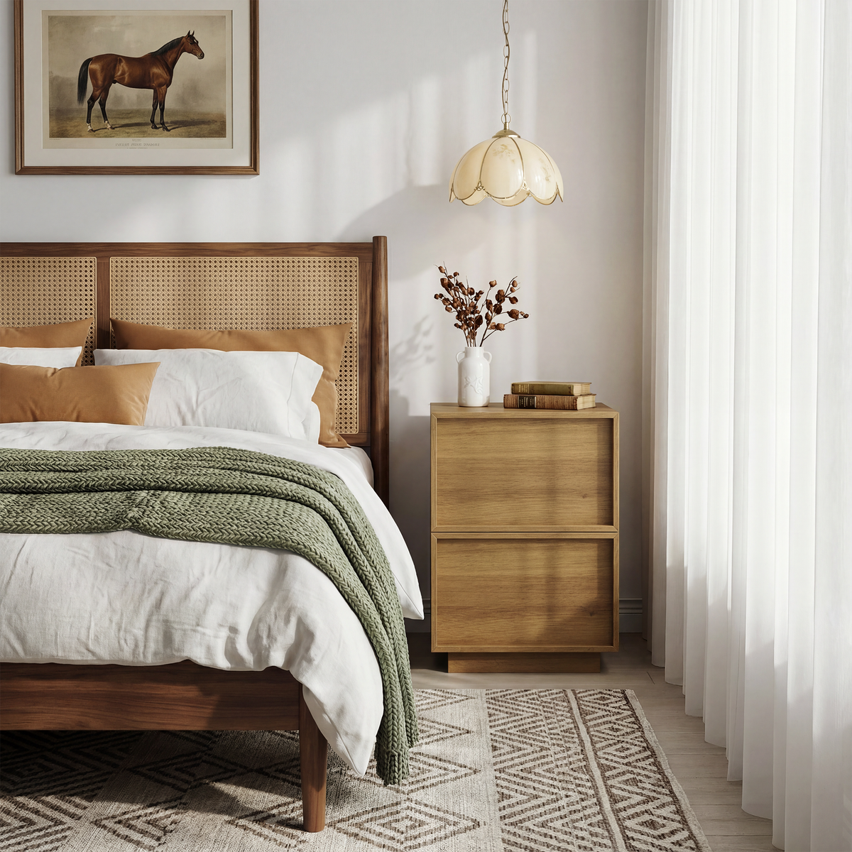 Modern Oak Bedside Table, 2 Pieces, 38 x 48 x 50 cm with Handleless Drawers, Oak Wood