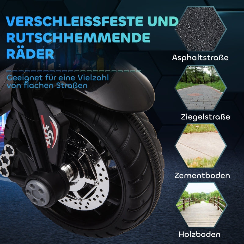 Electric Kids Motorcycle, Lights & Sounds, 3 km/h, Rechargeable, Black/White