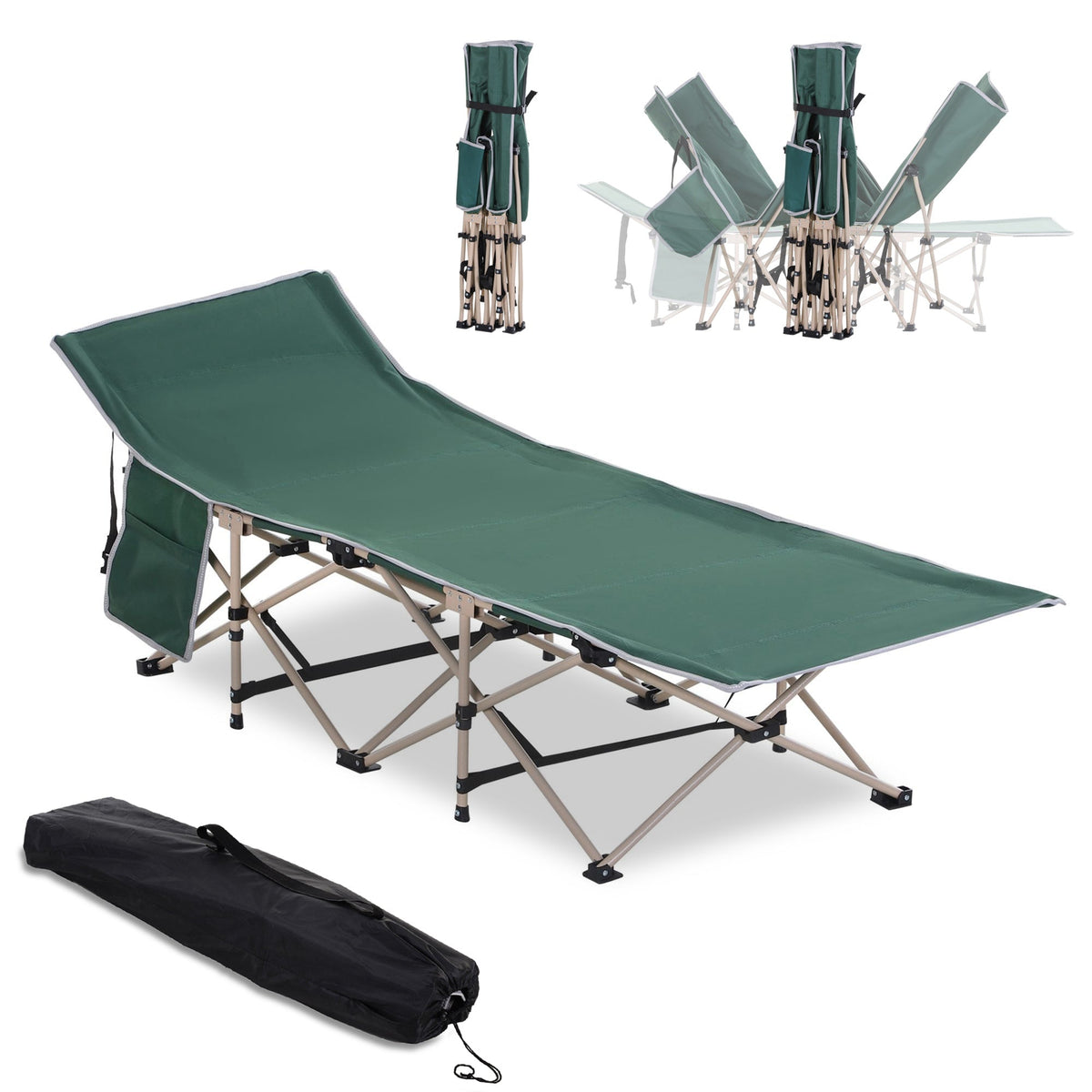 Folding Camping Bed Cot, Portable with Storage Bag 190x68x52 cm, Steel Oxford Green