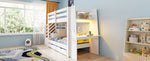Children's Bunk Bed 90x200cm with Desk & Storage, White Wood