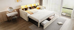 Extendable Upholstered Sofa Bed with LED Headboard, Storage and USB Charging, Beige Velvet