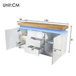 Chest of Drawers, High-Gloss Sideboard with 2 Doors & 3 Drawers, LED Lighting, White