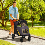 Dog Stroller, Foldable with Cushion, Mesh Window, Oxford Fabric, Dark Grey