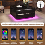 Living Room Coffee Table, Liftable with LED Light Strip, 1 Drawer, Hidden Storage & Flip-Up Doors, High-Gloss Black