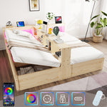 Extendable Sofa Bed 90/180x200cm with Storage & LED, Wood Color