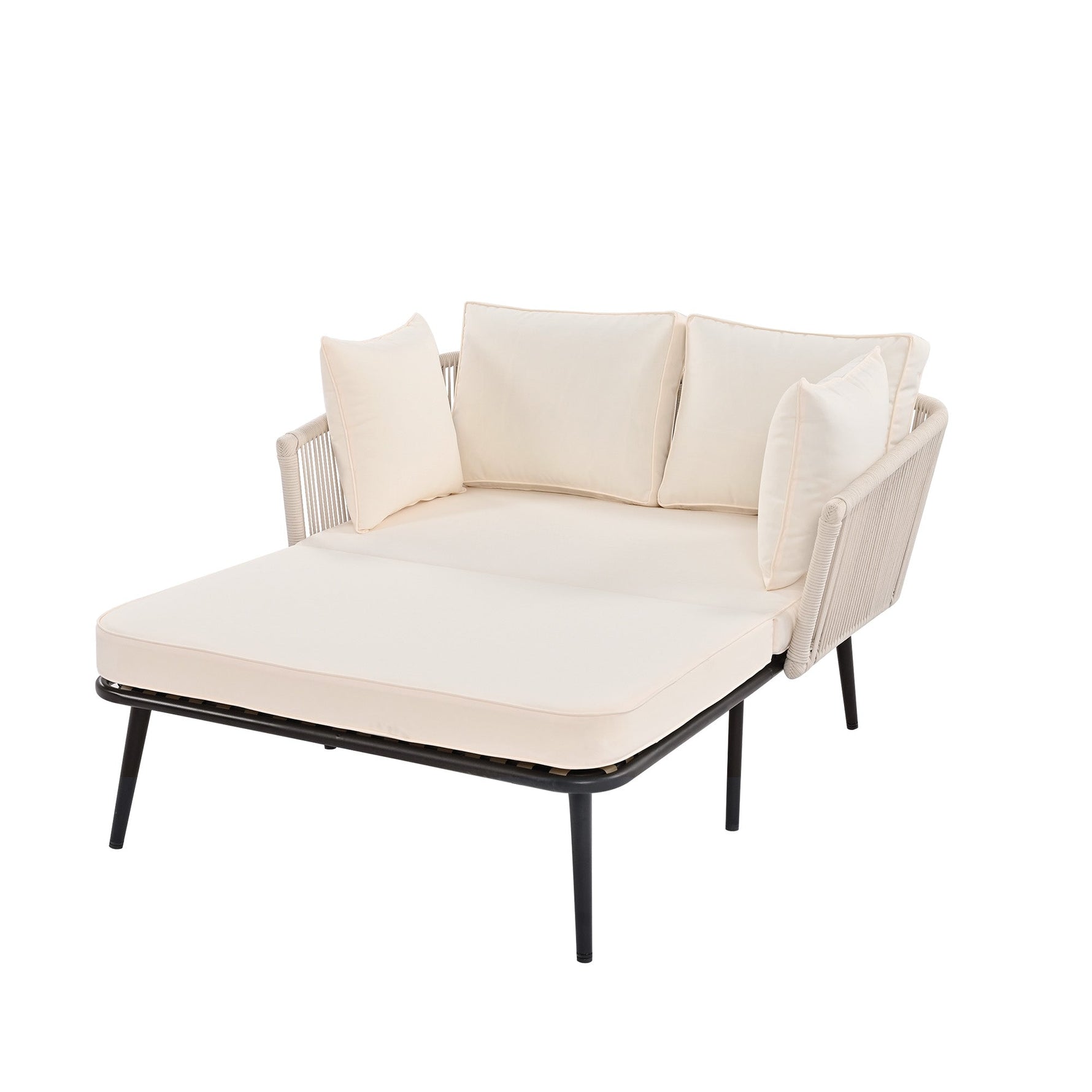 Garden Sofa with Cushions and Pillows, Outdoor Sun Lounger and Furniture Set, Beige