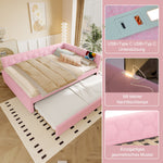 Daybed 140x200cm Sofa Bed Pull-Out Bed Lamp USB/Type-C - Faux Fleece Pink