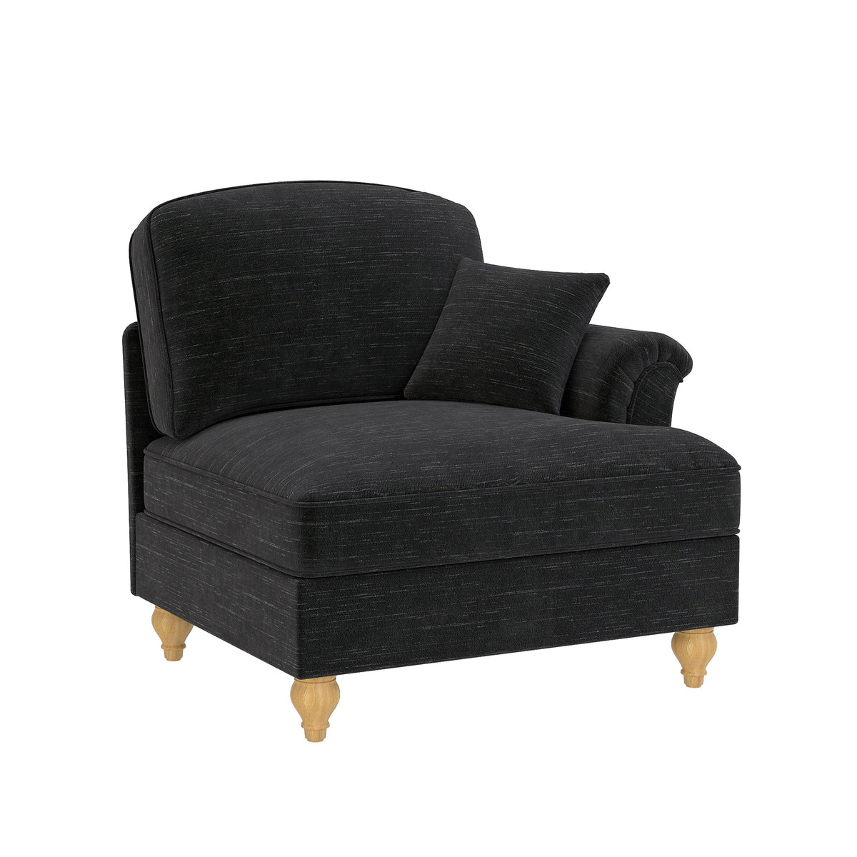 Windsor Sofa RSF with 1 Cushion and Removable Skirt, Black Chenille