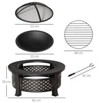 Fire Bowl, Poker, Spark Guard, Round Fire Pit, Steel Black